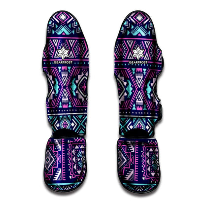 Blue And Pink Aztec Pattern Print Muay Thai Shin Guard