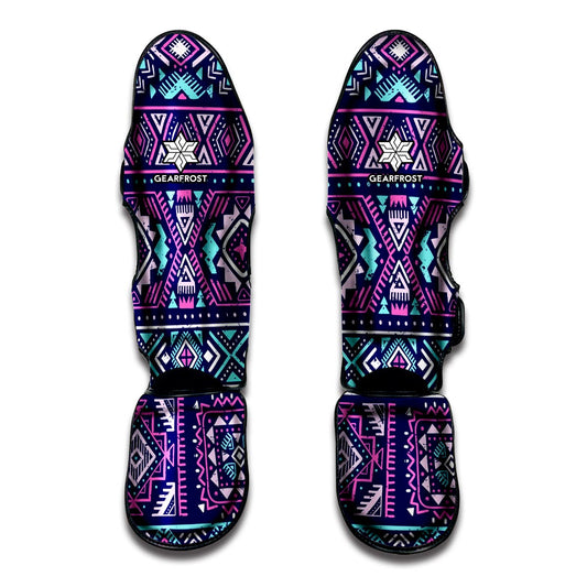 Blue And Pink Aztec Pattern Print Muay Thai Shin Guard