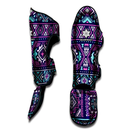 Blue And Pink Aztec Pattern Print Muay Thai Shin Guard