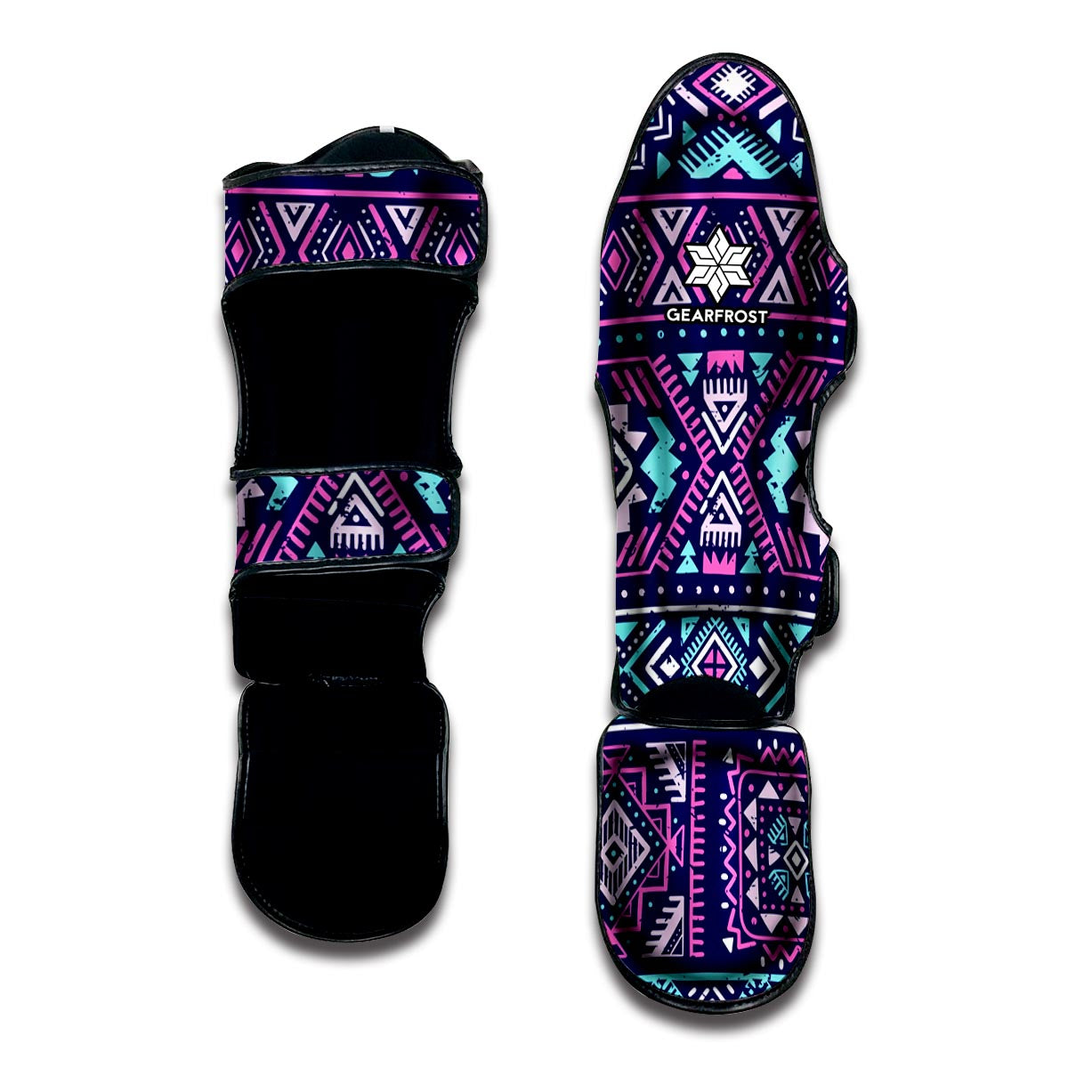 Blue And Pink Aztec Pattern Print Muay Thai Shin Guard