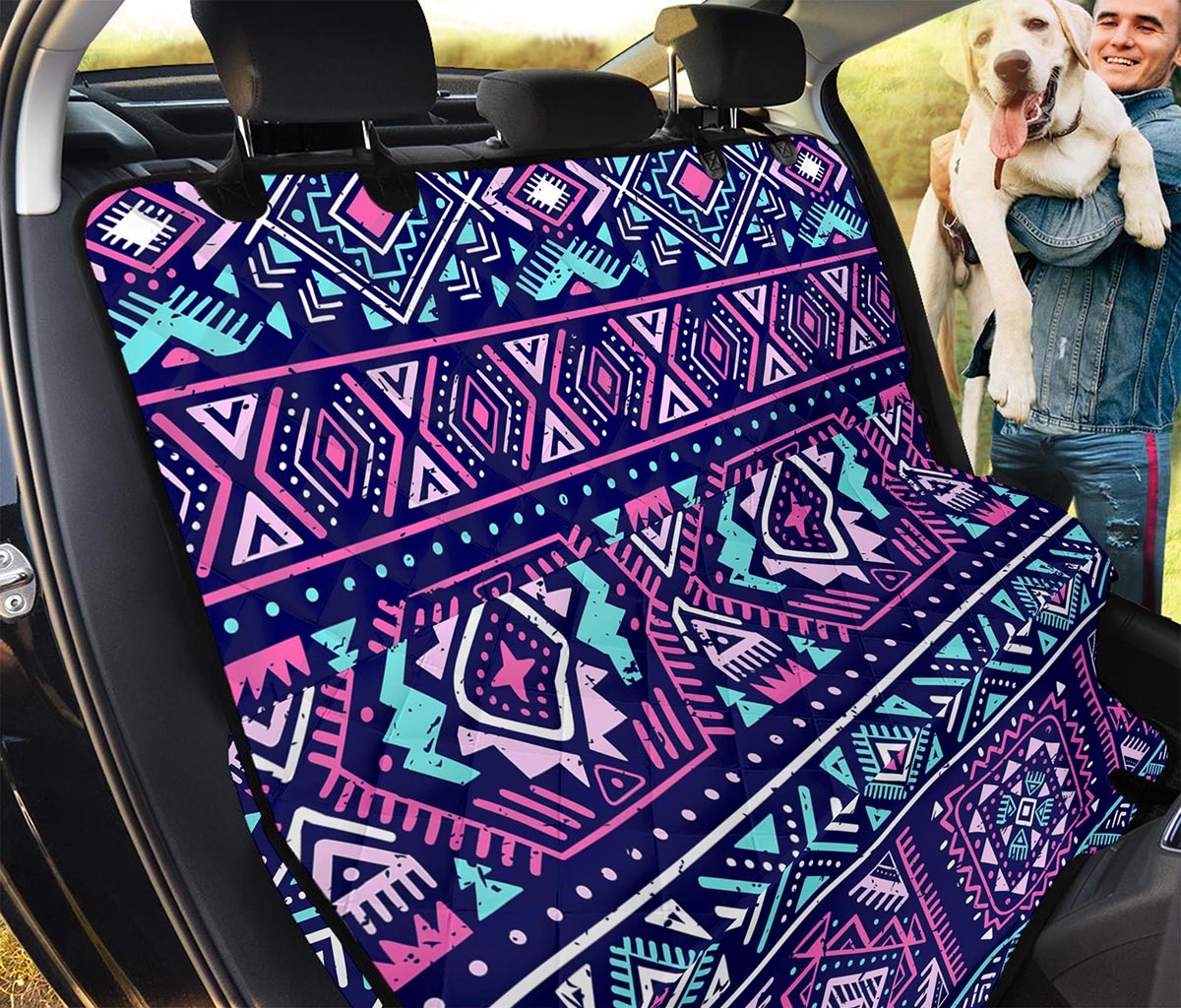 Blue And Pink Aztec Pattern Print Pet Car Back Seat Cover