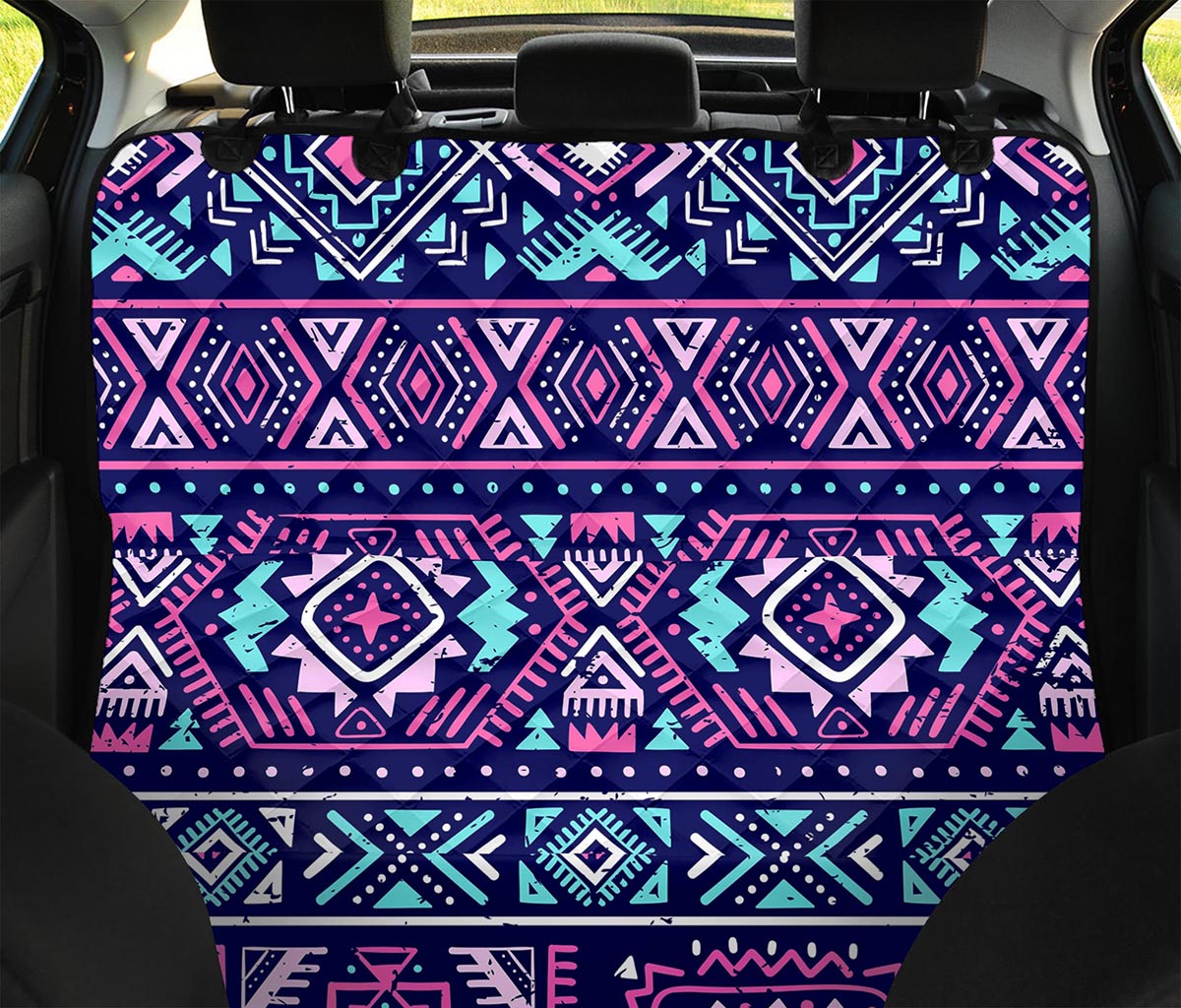 Blue And Pink Aztec Pattern Print Pet Car Back Seat Cover