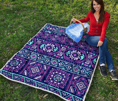 Blue And Pink Aztec Pattern Print Quilt