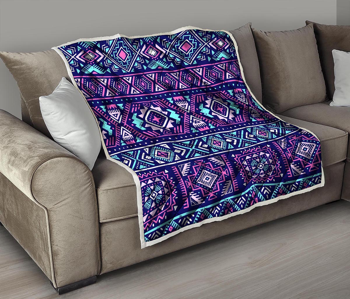 Blue And Pink Aztec Pattern Print Quilt