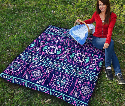 Blue And Pink Aztec Pattern Print Quilt