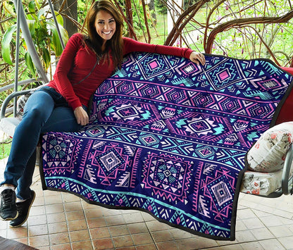 Blue And Pink Aztec Pattern Print Quilt