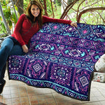 Blue And Pink Aztec Pattern Print Quilt