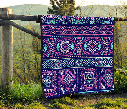 Blue And Pink Aztec Pattern Print Quilt