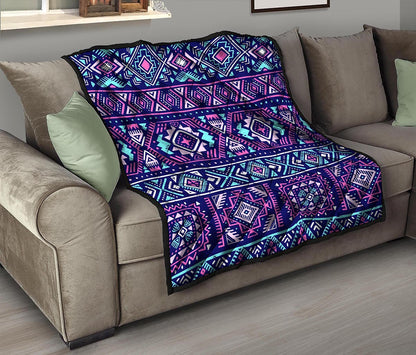 Blue And Pink Aztec Pattern Print Quilt