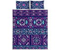 Blue And Pink Aztec Pattern Print Quilt Bed Set