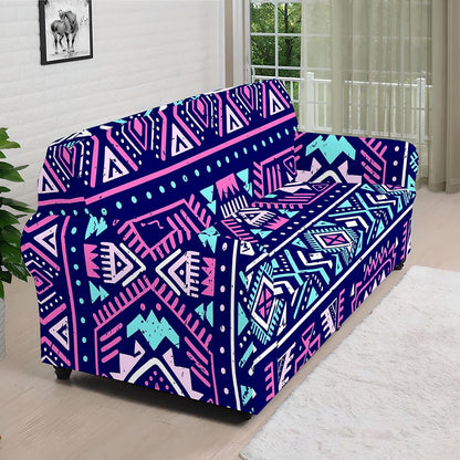 Blue And Pink Aztec Pattern Print Sofa Cover