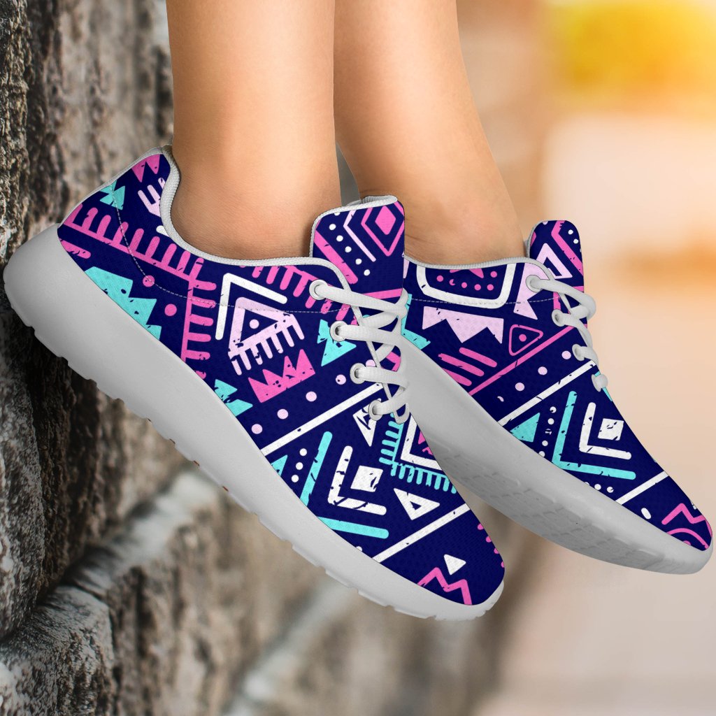 Blue And Pink Aztec Pattern Print Sport Shoes GearFrost