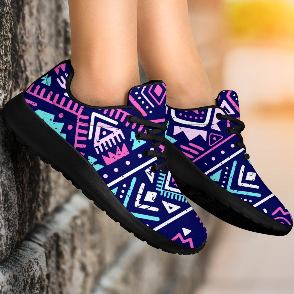 Blue And Pink Aztec Pattern Print Sport Shoes GearFrost