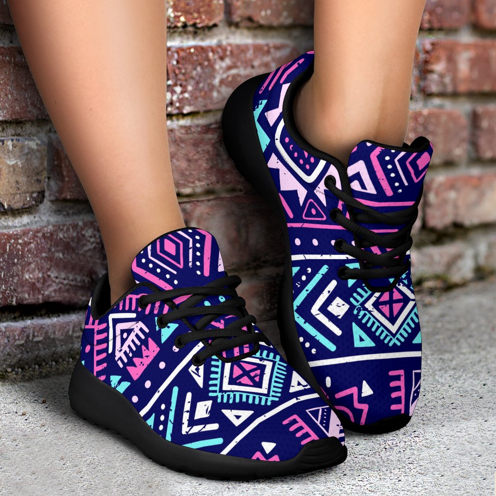 Blue And Pink Aztec Pattern Print Sport Shoes GearFrost