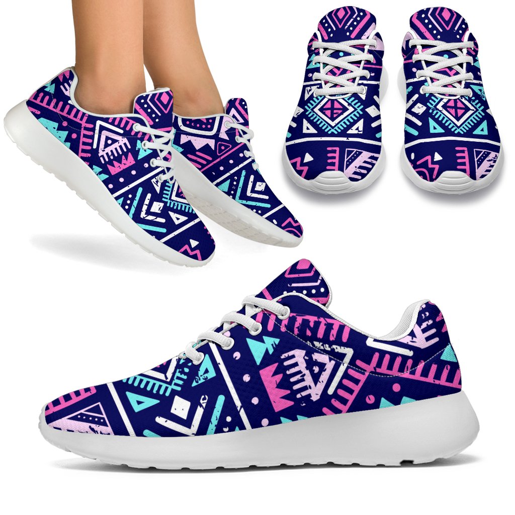 Blue And Pink Aztec Pattern Print Sport Shoes GearFrost