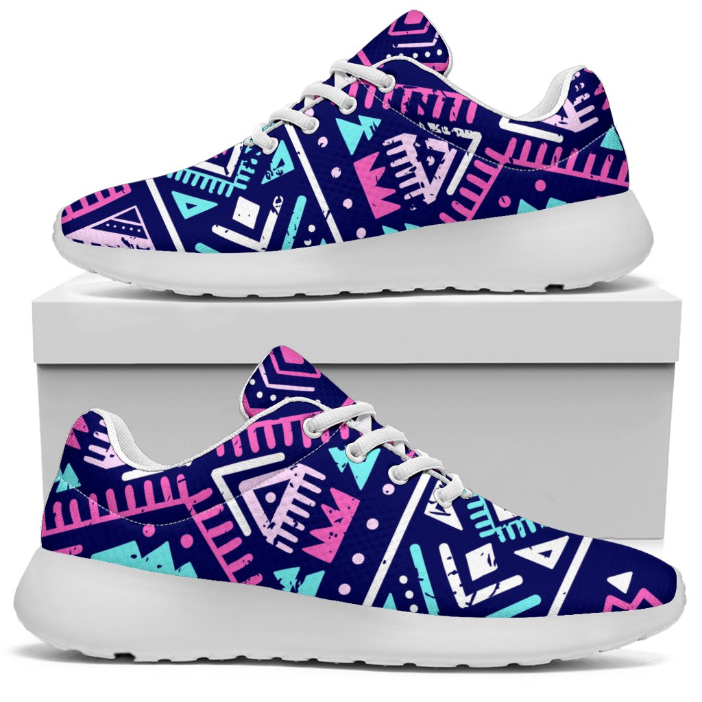 Blue And Pink Aztec Pattern Print Sport Shoes GearFrost