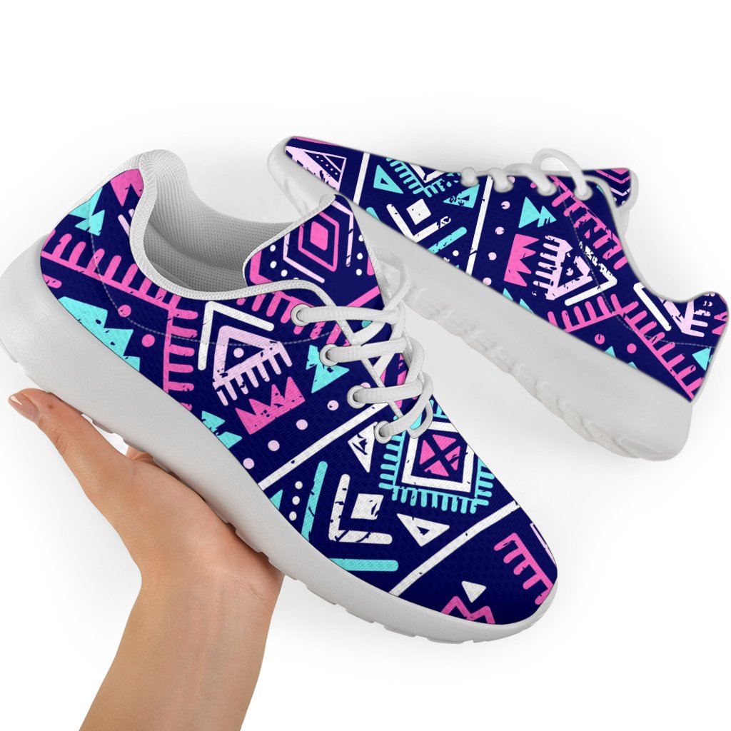 Blue And Pink Aztec Pattern Print Sport Shoes GearFrost