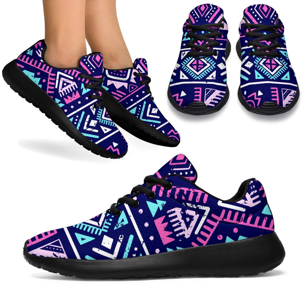 Blue And Pink Aztec Pattern Print Sport Shoes GearFrost