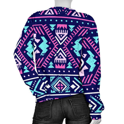 Blue And Pink Aztec Pattern Print Women's Crewneck Sweatshirt GearFrost