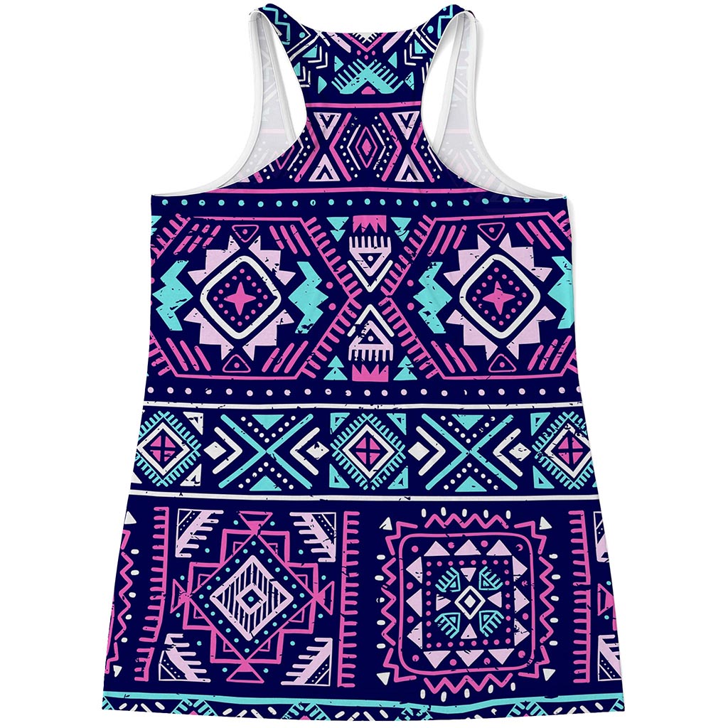 Blue And Pink Aztec Pattern Print Women's Racerback Tank Top