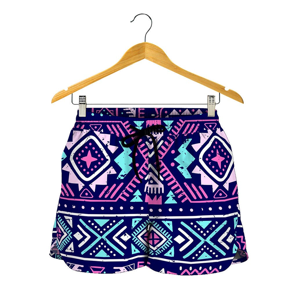 Blue And Pink Aztec Pattern Print Women's Shorts