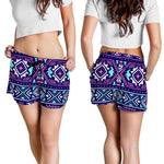 Blue And Pink Aztec Pattern Print Women's Shorts