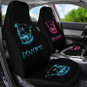 Blue And Pink Beware Of Pitbull Sign Universal Fit Car Seat Covers GearFrost