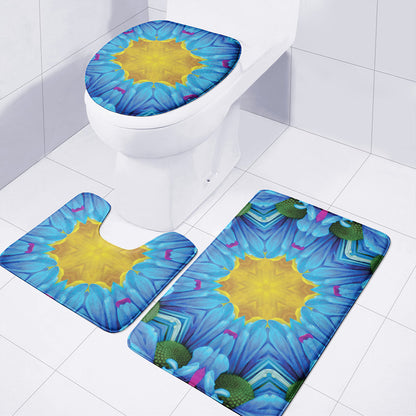 Blue And Pink Flowers Kaleidoscope Print 3 Piece Bath Mat Set