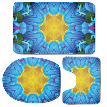 Blue And Pink Flowers Kaleidoscope Print 3 Piece Bath Mat Set