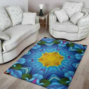 Blue And Pink Flowers Kaleidoscope Print Area Rug