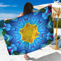 Blue And Pink Flowers Kaleidoscope Print Beach Sarong Wrap