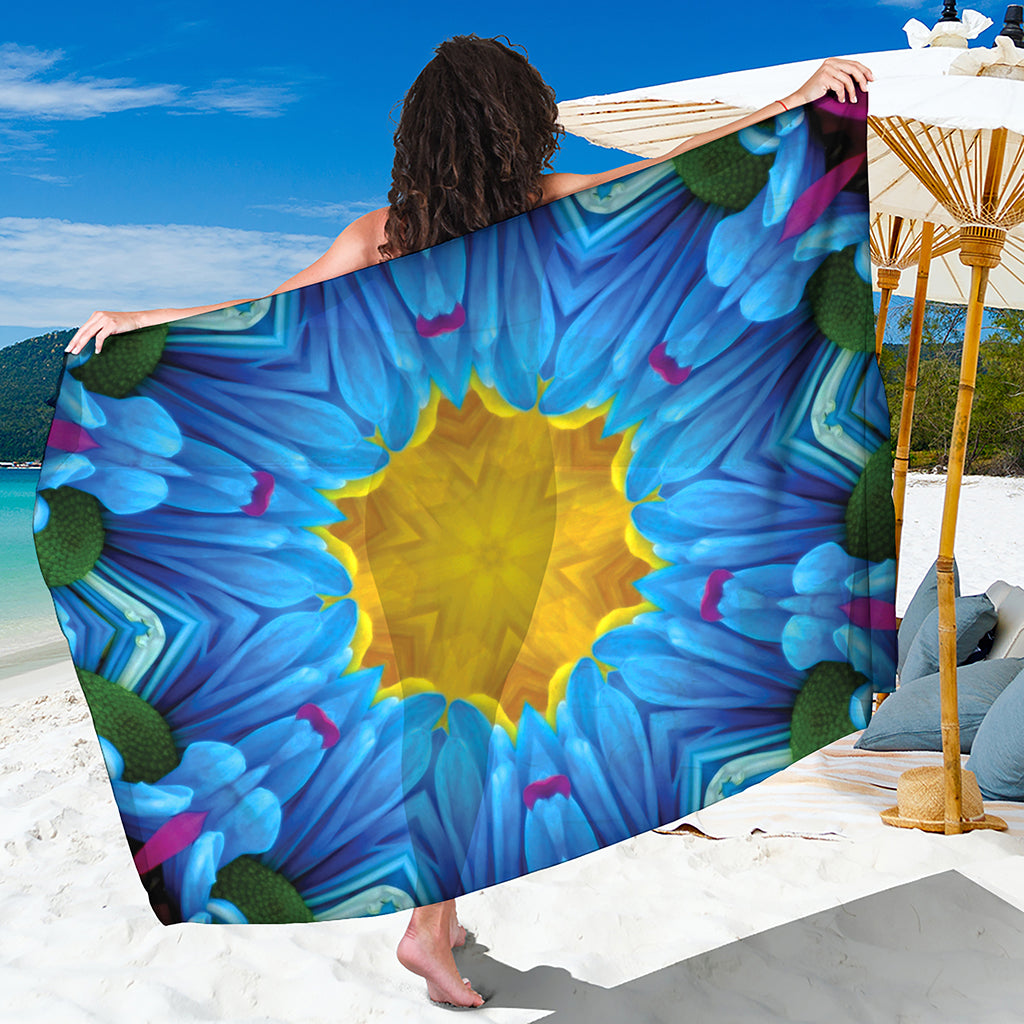 Blue And Pink Flowers Kaleidoscope Print Beach Sarong Wrap