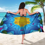 Blue And Pink Flowers Kaleidoscope Print Beach Sarong Wrap