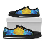 Blue And Pink Flowers Kaleidoscope Print Black Low Top Shoes