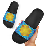 Blue And Pink Flowers Kaleidoscope Print Black Slide Sandals