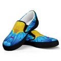 Blue And Pink Flowers Kaleidoscope Print Black Slip On Sneakers