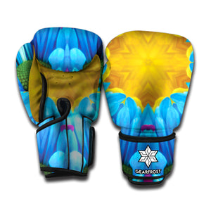 Blue And Pink Flowers Kaleidoscope Print Boxing Gloves