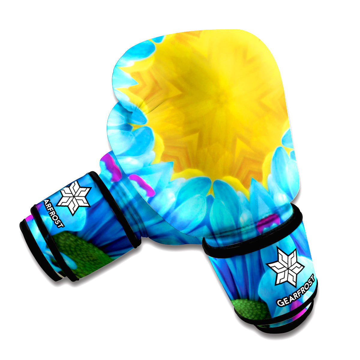 Blue And Pink Flowers Kaleidoscope Print Boxing Gloves