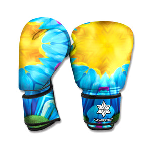 Blue And Pink Flowers Kaleidoscope Print Boxing Gloves