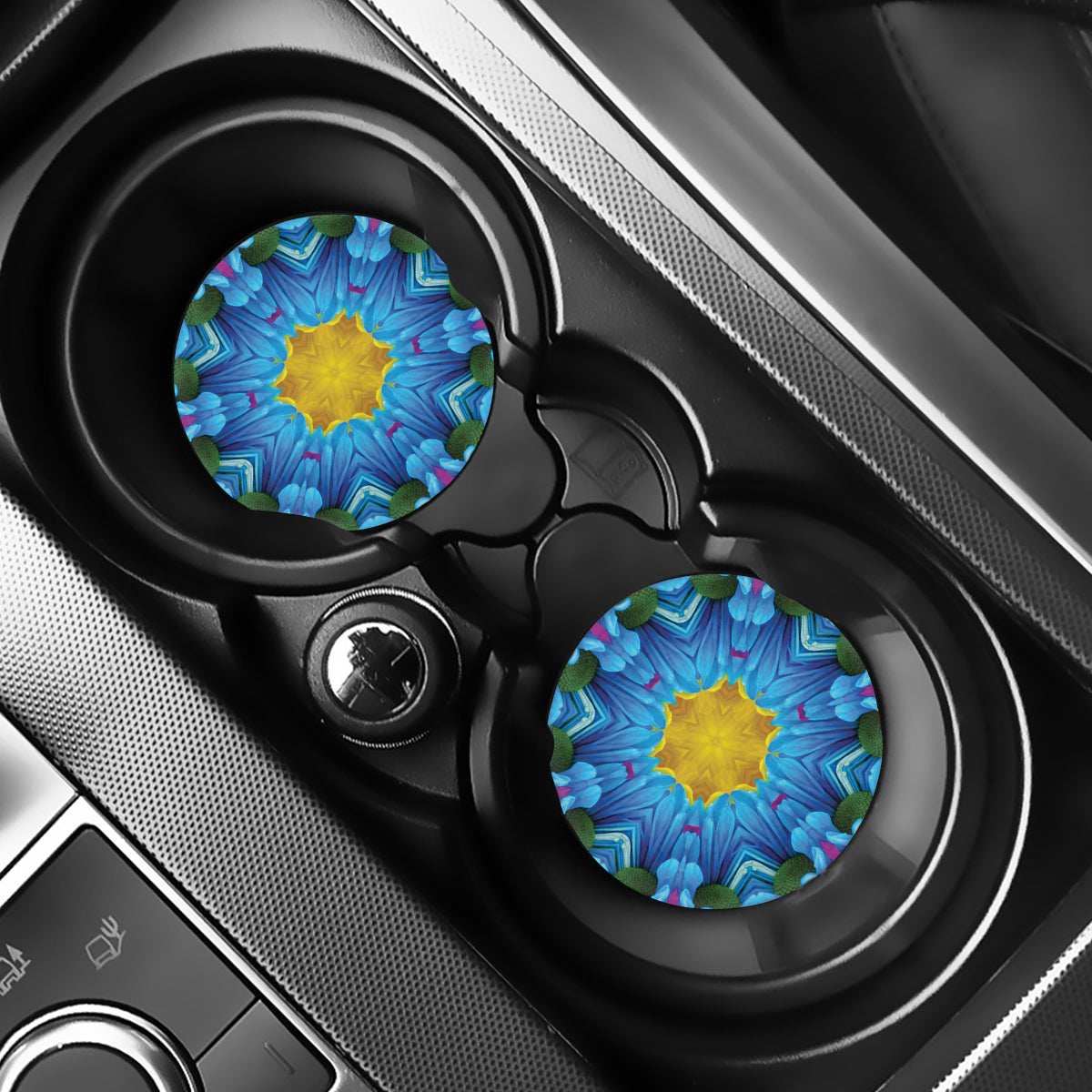 Blue And Pink Flowers Kaleidoscope Print Car Coasters