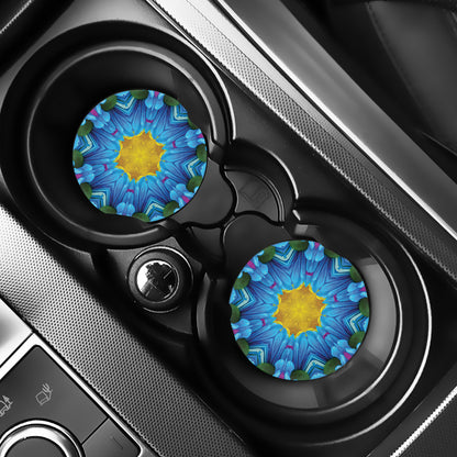 Blue And Pink Flowers Kaleidoscope Print Car Coasters