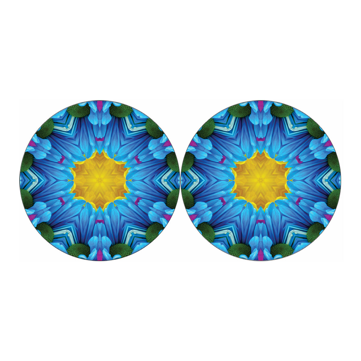 Blue And Pink Flowers Kaleidoscope Print Car Coasters