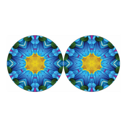 Blue And Pink Flowers Kaleidoscope Print Car Coasters