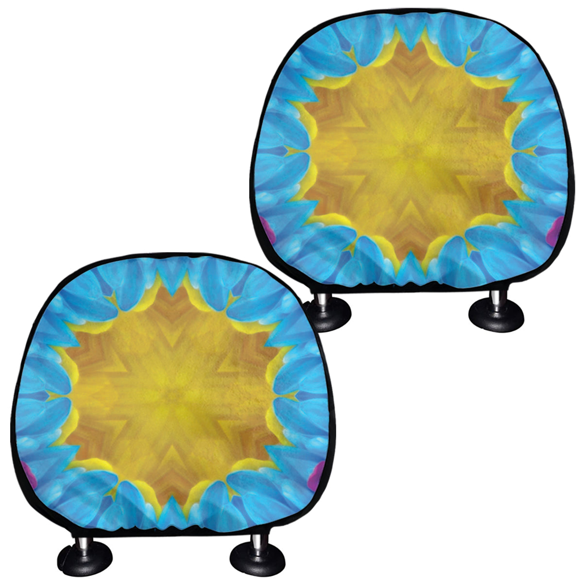 Blue And Pink Flowers Kaleidoscope Print Car Headrest Covers
