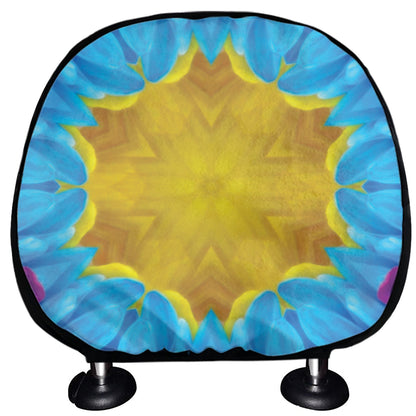 Blue And Pink Flowers Kaleidoscope Print Car Headrest Covers