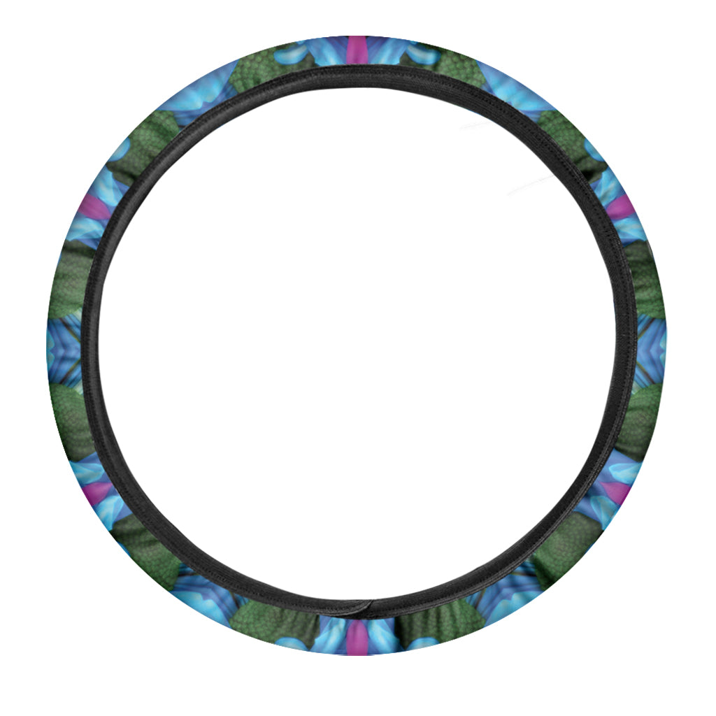Blue And Pink Flowers Kaleidoscope Print Car Steering Wheel Cover