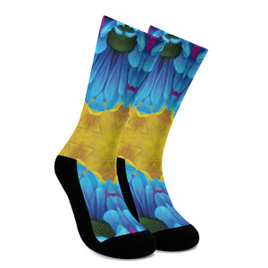 Blue And Pink Flowers Kaleidoscope Print Crew Socks