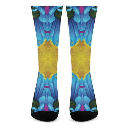 Blue And Pink Flowers Kaleidoscope Print Crew Socks