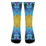 Blue And Pink Flowers Kaleidoscope Print Crew Socks