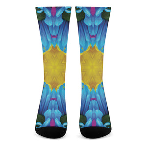 Blue And Pink Flowers Kaleidoscope Print Crew Socks